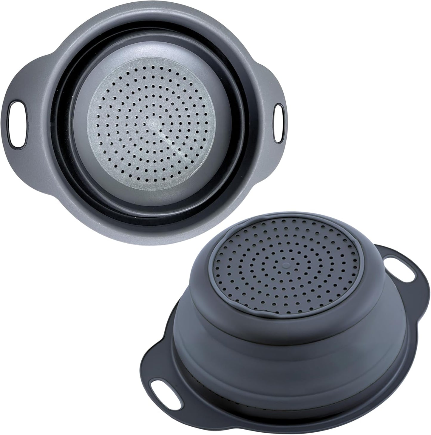 White Round Silicone Collapsible Colander – Silicone Round Kitchen Strainers with Plastic Handles Small Foldable Kitchen Strainer Perfect for Draining Pasta Vegetable and Fruit