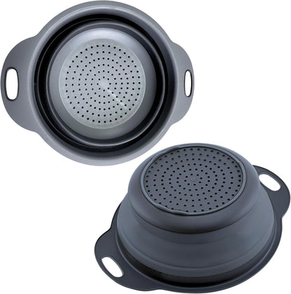 White Round Silicone Collapsible Colander – Silicone Round Kitchen Strainers with Plastic Handles Small Foldable Kitchen Strainer Perfect for Draining Pasta Vegetable and Fruit