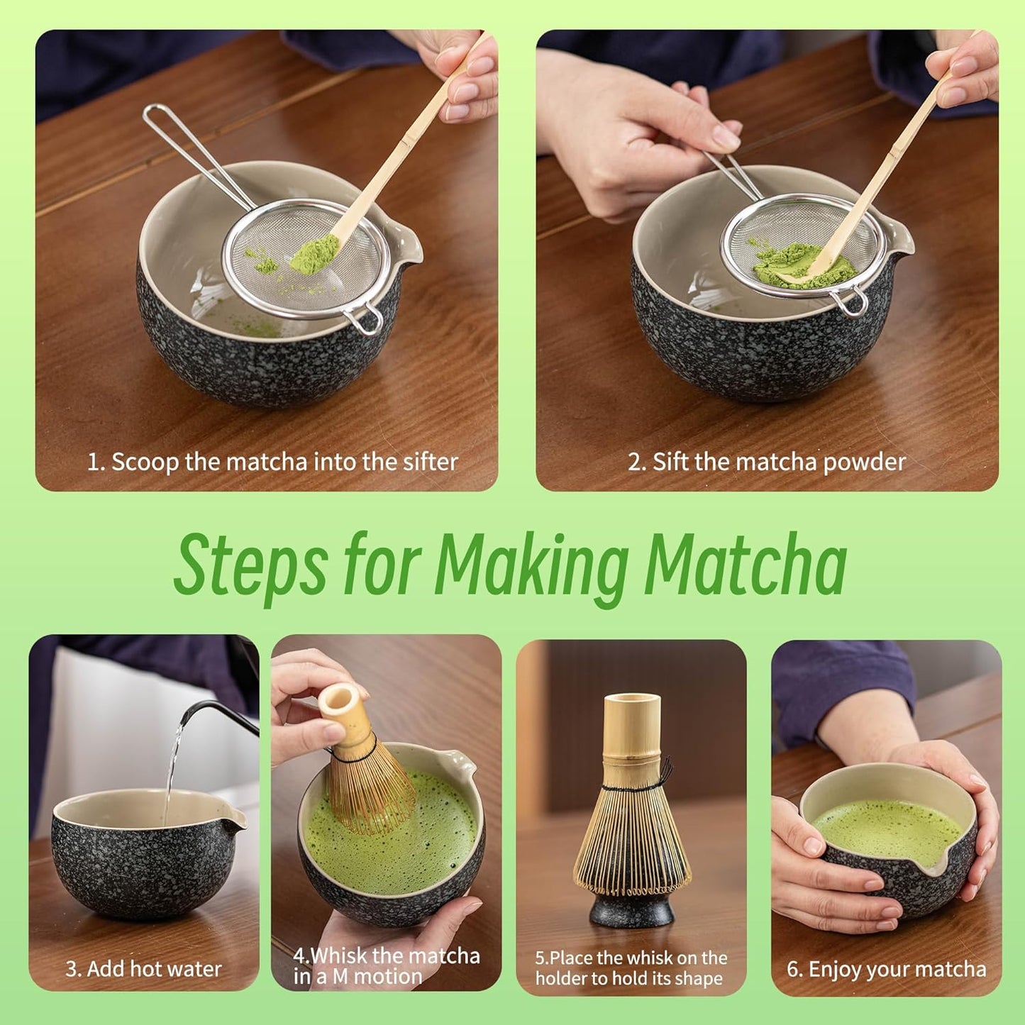 TEANAGOO Matcha Whisk Set,7 Pcs Matcha Start Set Lt.Grey,Matcha Kit for Ceremony,Matcha Tea Set with Whisk and Bowl with All Accessories,Gift for Friend/Family