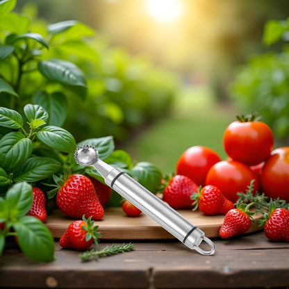 2Pcs Silver Stainless Steel Strawberry Huller Multi-Function Stainless Corer and Pitter Remover for Strawberry, Vegetable and Fruit Corer Practical Kitchen Tool, Tomato Stem Corers Tool Tomato