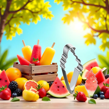 Silver Fruit Watermelon Cutting Molds,Creative Kitchen Gadgets, Stainless Steel Popsicle Cookie Cutter, Ice Cream Shape Watermelon Slicer,Watermelon Popsicle Mold, Melon Cutter Mould Melon Ballers