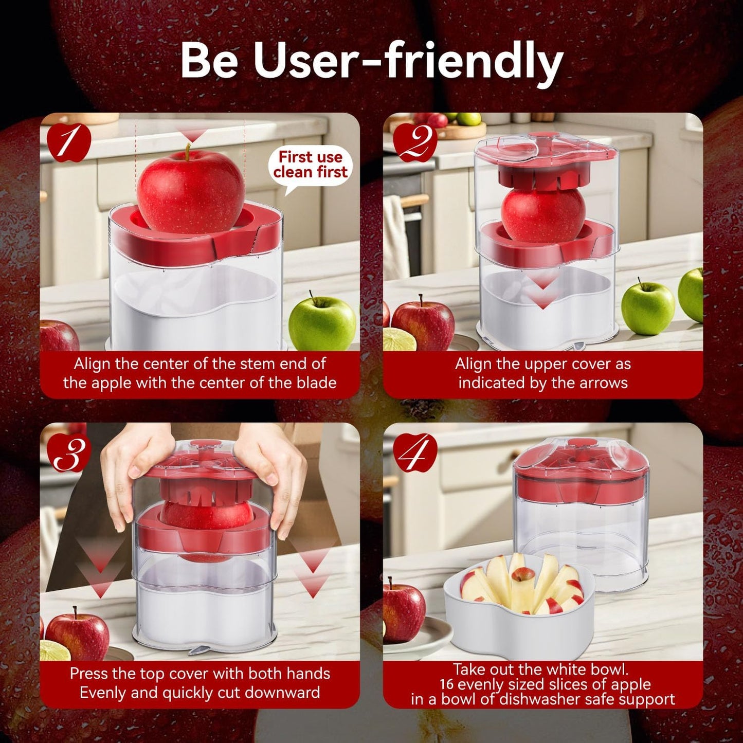 NEW Professional Apple Slicer and Corer 6.42in- Stainless Steel Apple Cutter with 12 Slices, Heavy Duty Design for Large Apples, Thin Slices, Compatible with Pears and Other Fruits（White）