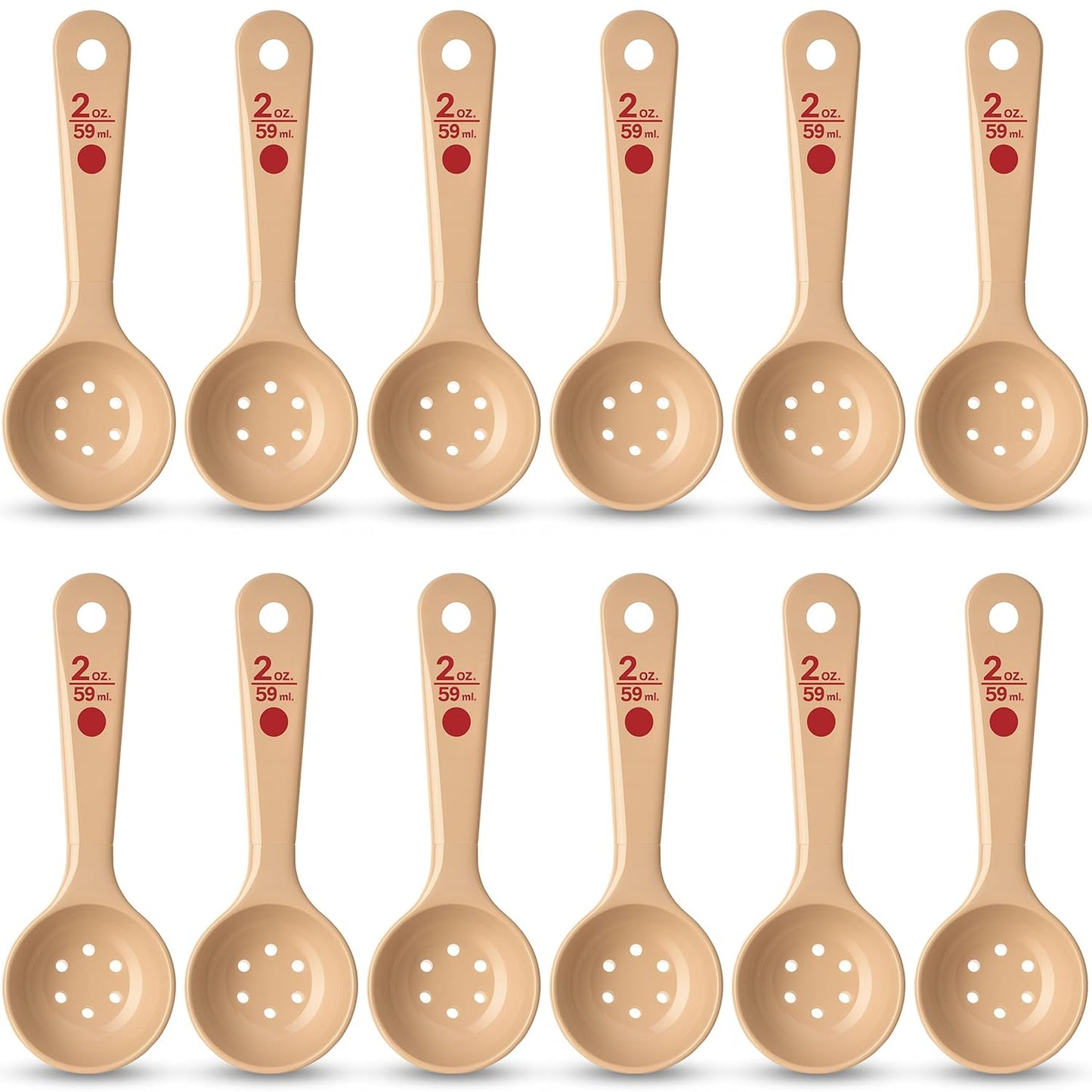 Carlisle FoodService Products Measure Miser Plastic Perforated Measuring Spoon with Short Handle, 2 Ounces, Beige