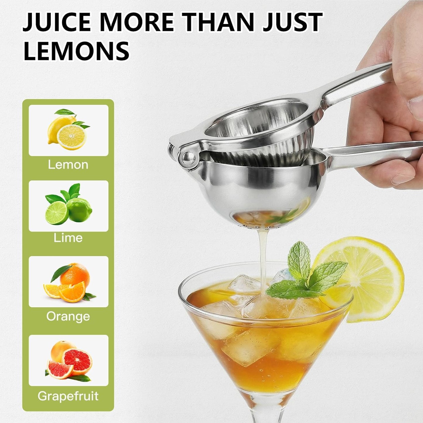 Lemon Squeezer, Stainless Steel Lemon Juicer, Manual Juicer for Lemon Citrus Lime, Foldable Handheld Citrus Squeezer with Seed-Strainer (Silver)