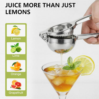 Lemon Squeezer, Stainless Steel Lemon Juicer, Manual Juicer for Lemon Citrus Lime, Foldable Handheld Citrus Squeezer with Seed-Strainer (Silver)