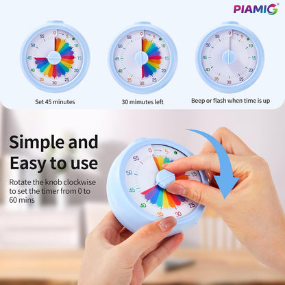Visual Timer, 60-Minute Countdown Timer for Kids and Adults with Adjustable Volume, Rainbow Design Time Management Tools with Silent Operation, Suitable for Classroom, Office and Home (Blue)