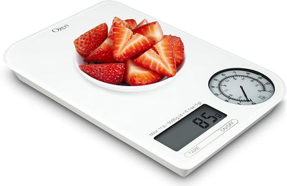 Ozeri ZK18-WB Rev Digital Kitchen Scale with Electro-Mechanical Weight Dial, Black Dial