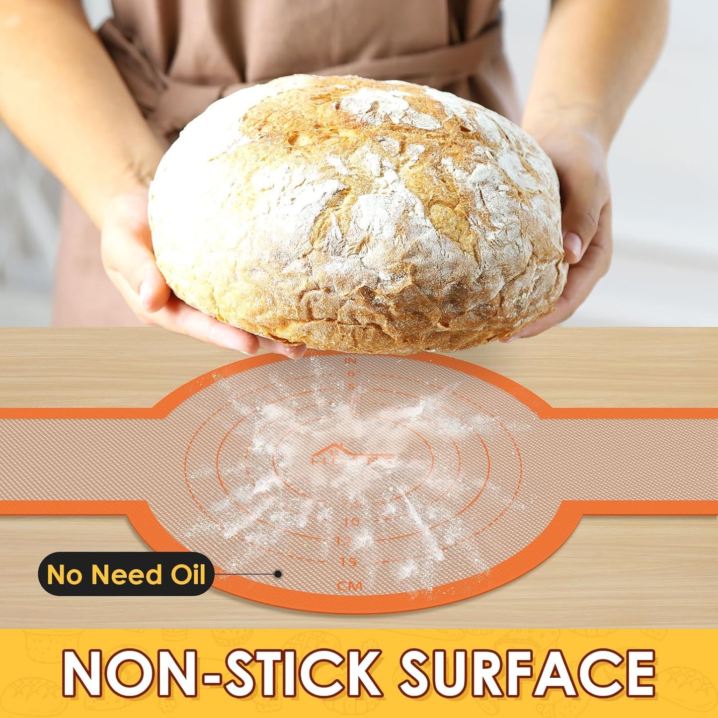 HOTEC Silicone Bread Sling for Dutch Oven - 2 Pack Non-Stick Baking Mat with Long Handle Easy to Transfer Sourdough Bread, Reusable Heat Resistant to 500°F/260°C Dutch Oven Liners Baking Supplies