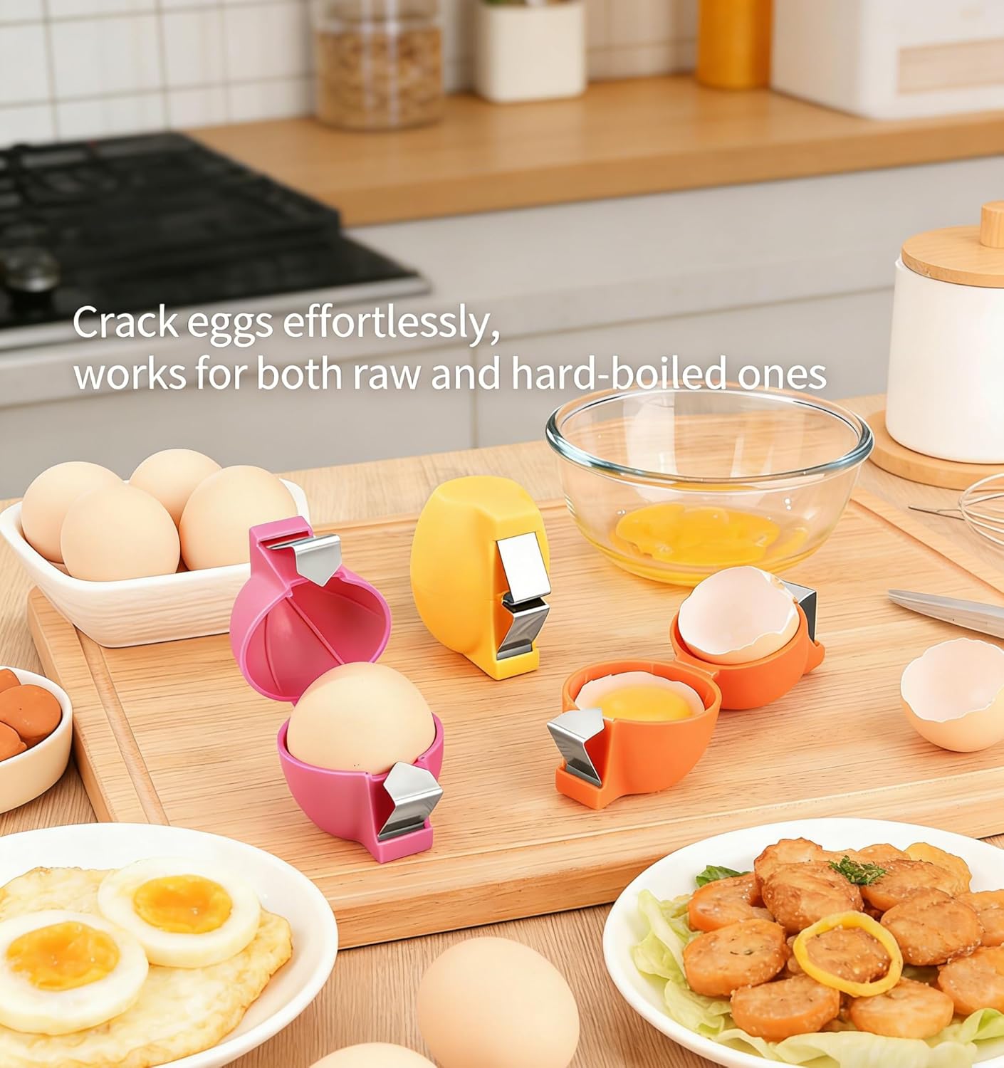 Stainless Steel Egg Cracker & Separator, Handheld Egg Opener for Raw & Hard-Boiled Eggs, Multifunctional Kitchen Gadget for Easy Peeling & Yolk White Separation (1)