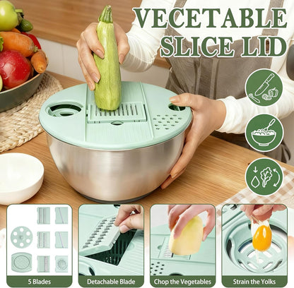 Unokit Mixing Bowls with Lids Set - 16 Pcs Stainless Steel Nesting Mixing Bowls with Grater Attachments, Mixing Bowl Set for Multi Mixing & Serving