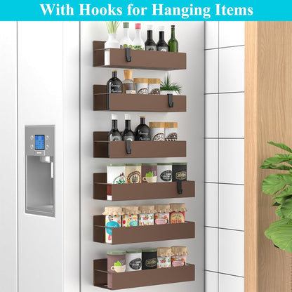 HuggieGems Metal 4 Pack Magnetic Spice Storage Rack Organizer for Refrigerator and Oven, Black Fridge Organizers and Storage, Metal
