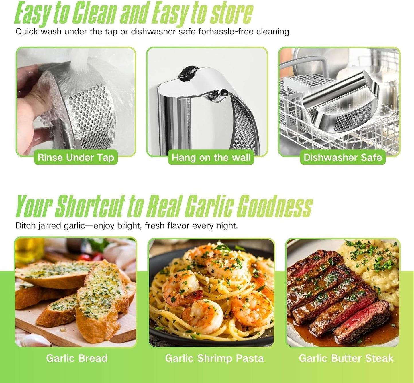 Garlic Press Rocker 304 Stainless Steel Garlic Mincer & Crusher with Silicone Peeler and Cleaning Brush, Ergonomic Dishwasher Safe Garlic Chopper Kitchen Gadget for Seniors & Home Cooks