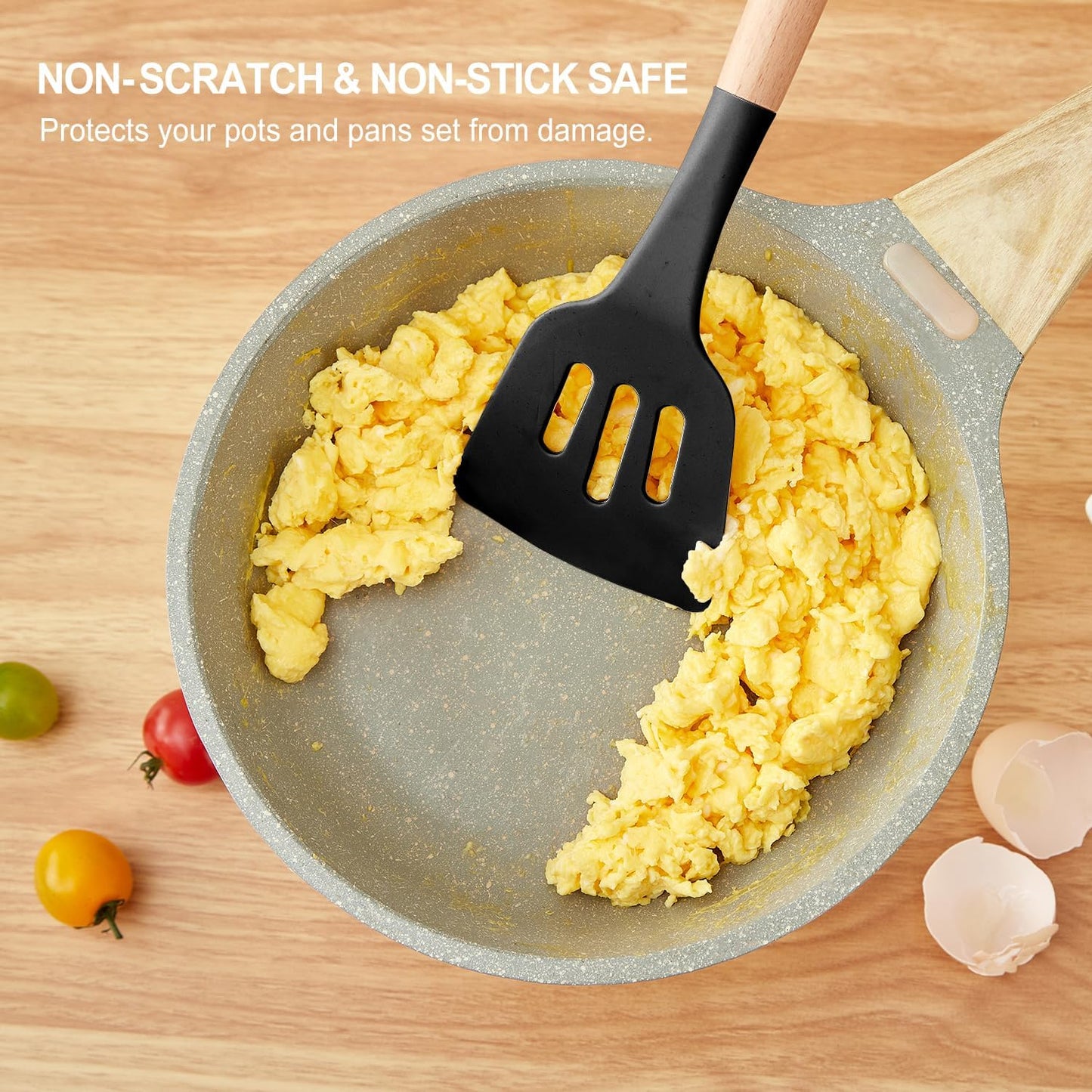 Kitchen Utensils Set - 34 PCS Non-Stick Silicone Cooking Utensils Set Spatula Set with Holder, Wooden Handle Spoon,Brush,Whisk Kitchen Gadgets Tools Set for Nonstick Cookware (Cream White-34P)