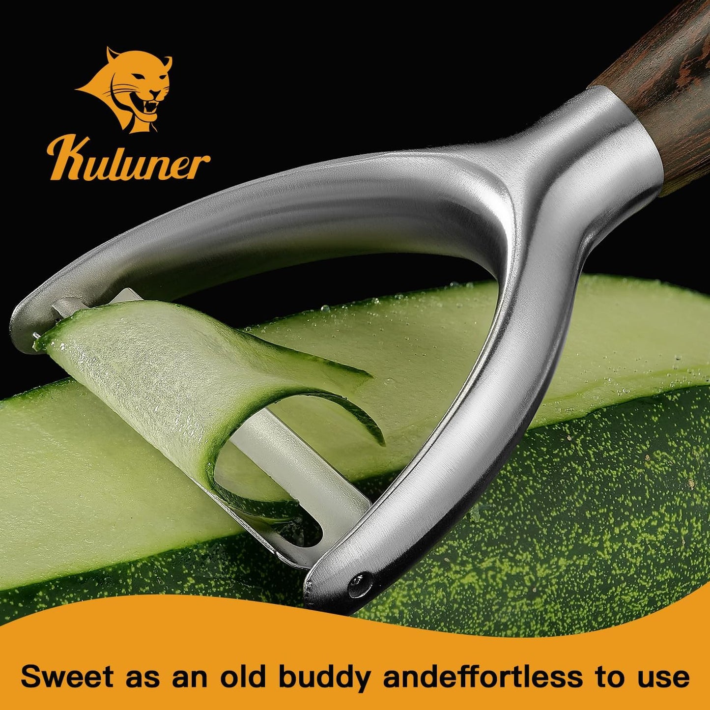 Serrated Blade Premium I Type 304 Stainless Steel Multifunctional Kitchen Peeler Real Wood Handle Ultra Sharp Blade Vegetable Potato Apple（Agarwood）