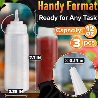 Set of 6 Inverted Condiment Squeeze Bottles 16 oz – Upgraded Design with Added Sealing Gaskets, Self-Closing Valve, Easy-to-Fill Clear Bottles for Sauces, Dressings, Ketchup, Mustard for Everyday Use
