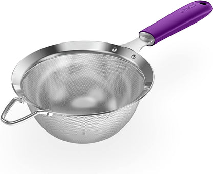 18/8 Stainless Steel Mesh Strainer: U-Taste 5.5 Inch Kitchen Fine Mesh Sieve Food Colander with Riveted Sturdy Silicone Handle and 30 Mesh Hole for Straining Flour, Pasta, Fruit, Quinoa(Aqua Sky)