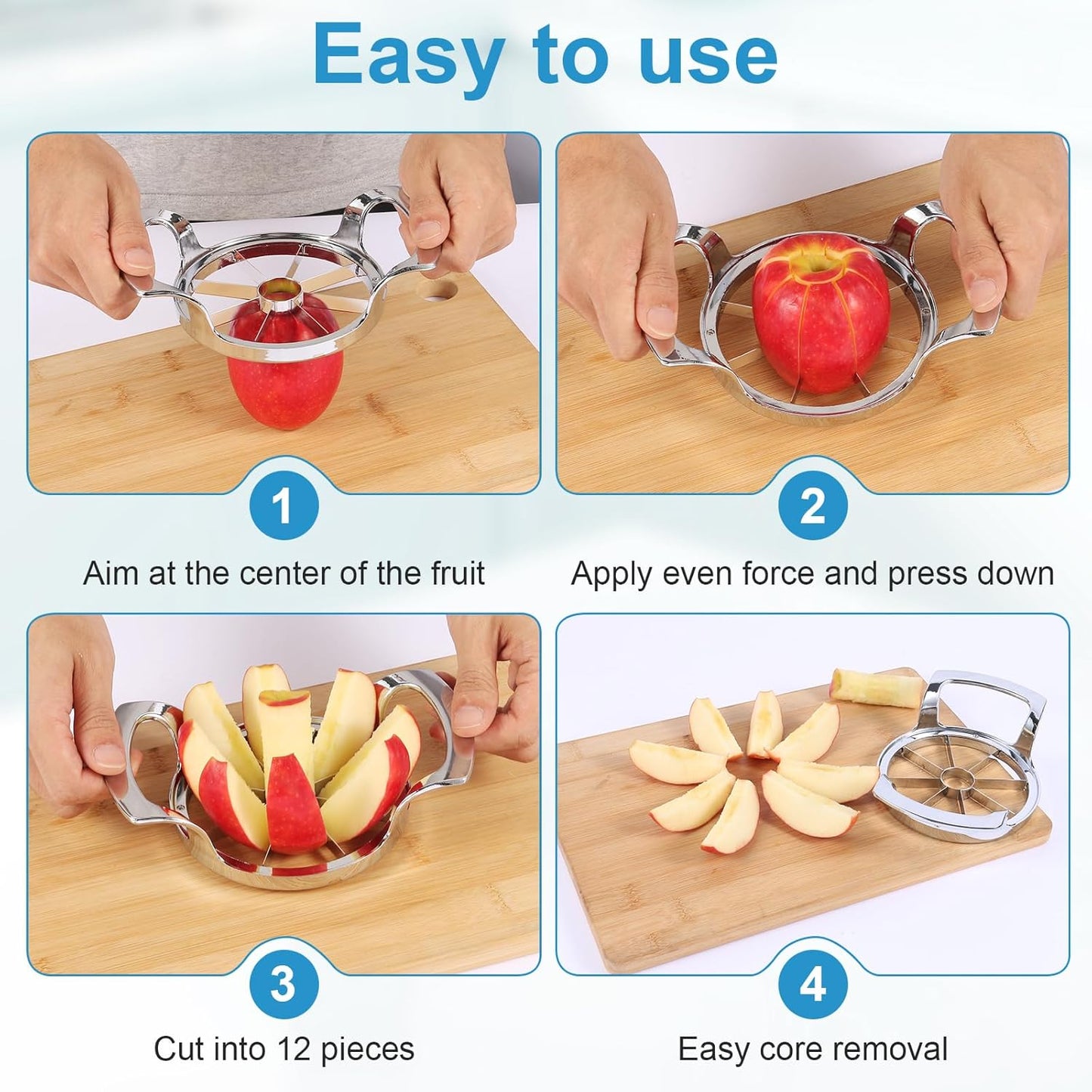 Apple Slicer and Corer, Basic Model with 12 Sharp Stainless Steel Blades - Zinc Alloy Case for Effortless Slicing & Coring
