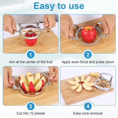 Apple Slicer and Corer, Basic Model with 12 Sharp Stainless Steel Blades - Zinc Alloy Case for Effortless Slicing & Coring