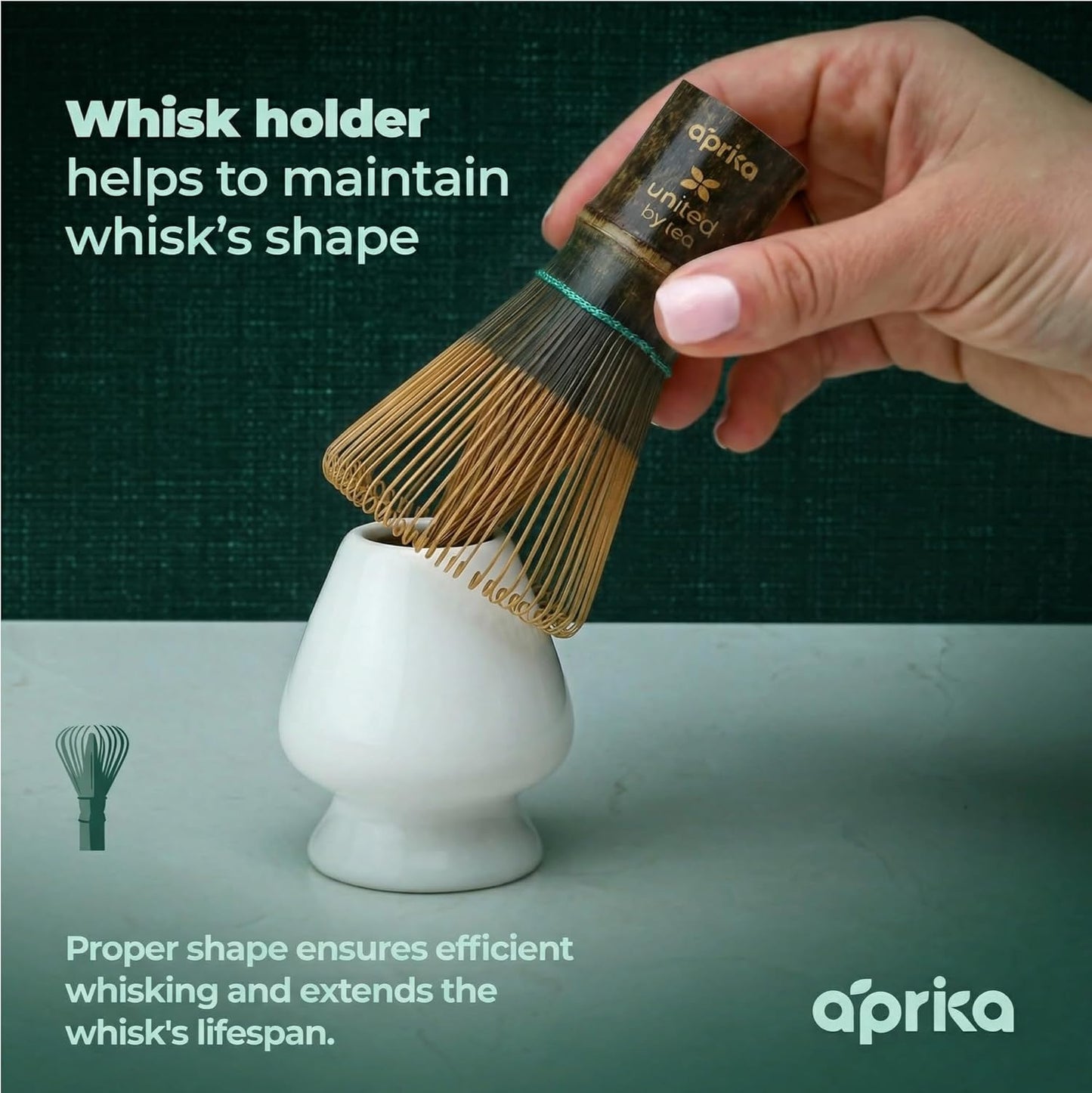 Aprika Life Matcha Bamboo Whisk Set with Holder | 100 Prong Chasen, Bamboo Scoop & Glass Whisk Holder | Matcha Whisk and Holder Starter Kit