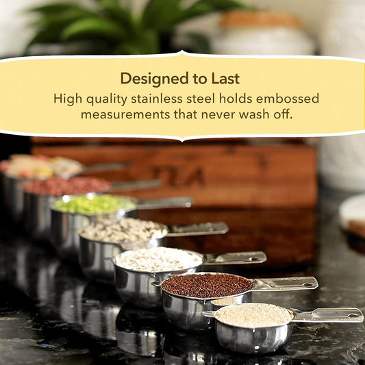 Simply Gourmet Measuring Cups and Spoons Set of 12 – 18/10 Stainless Steel Kitchen Gadgets – Stackable Design with Long Handle Spoons – Fits in Jars – Cooking & Baking Measuring Set for Dry & Liquid
