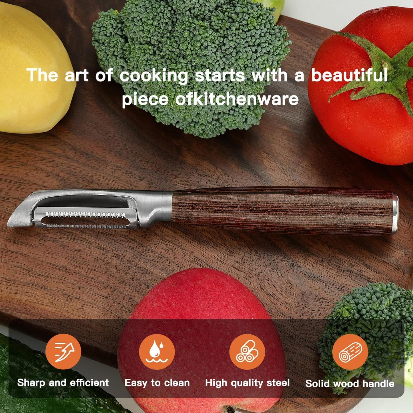 Serrated Blade Premium I Type 304 Stainless Steel Multifunctional Kitchen Peeler Real Wood Handle Ultra Sharp Blade Vegetable Potato Apple（Agarwood）