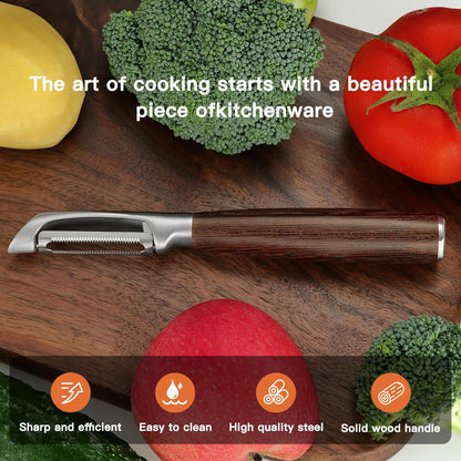 Serrated Blade Premium I Type 304 Stainless Steel Multifunctional Kitchen Peeler Real Wood Handle Ultra Sharp Blade Vegetable Potato Apple（Agarwood）
