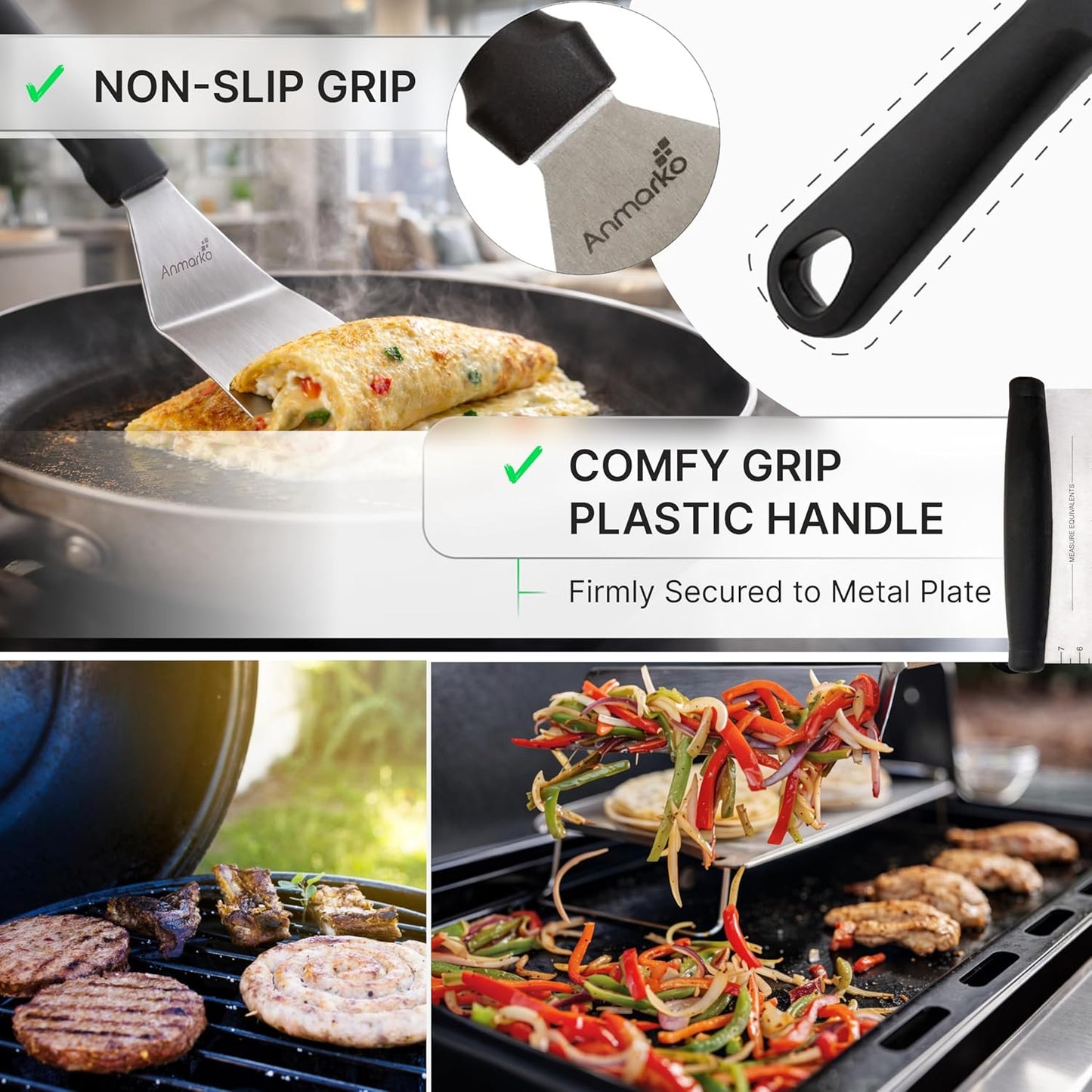 Stainless Steel Metal Spatula Set - Teppaniyaki Spatulas - Griddle Scraper Flat Spatula Pancake Flipper Hamburger Turner - Metal Utensil great for BBQ Grill Flat Top Cast Iron Griddle Accessories