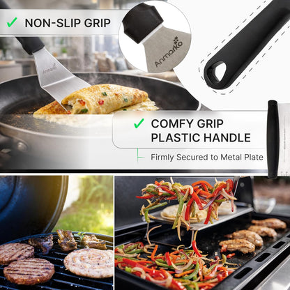 Stainless Steel Metal Spatula Set - Teppaniyaki Spatulas - Griddle Scraper Flat Spatula Pancake Flipper Hamburger Turner - Metal Utensil great for BBQ Grill Flat Top Cast Iron Griddle Accessories