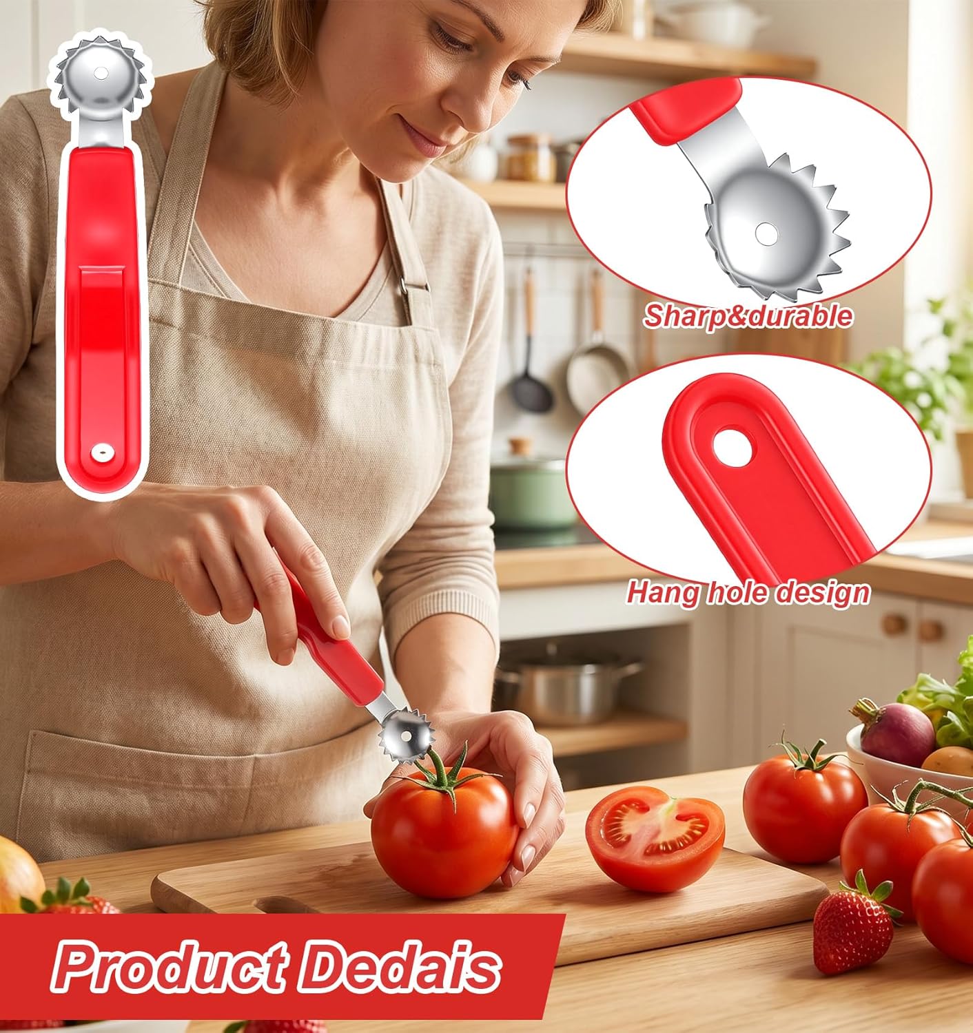 5 Pcs Tomato Corer Tool, Stainless Steel Tomato Corer, Multi-Purpose Strawberry Corer with Plastic Handle for Fruit Stem Remover Kitchen Tool