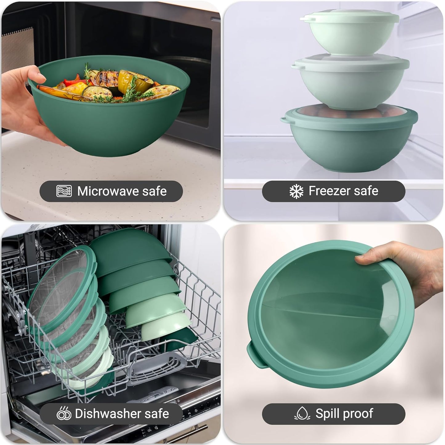 Zulay Kitchen 12 Piece Plastic Mixing Bowls with Lids Set - Leak-Proof Microwave & Freezer Safe Stackable Mixing Bowl Set for Preparing, Serving and Storing - Non-Slip Large Nesting Bowls (Blue Ombre)