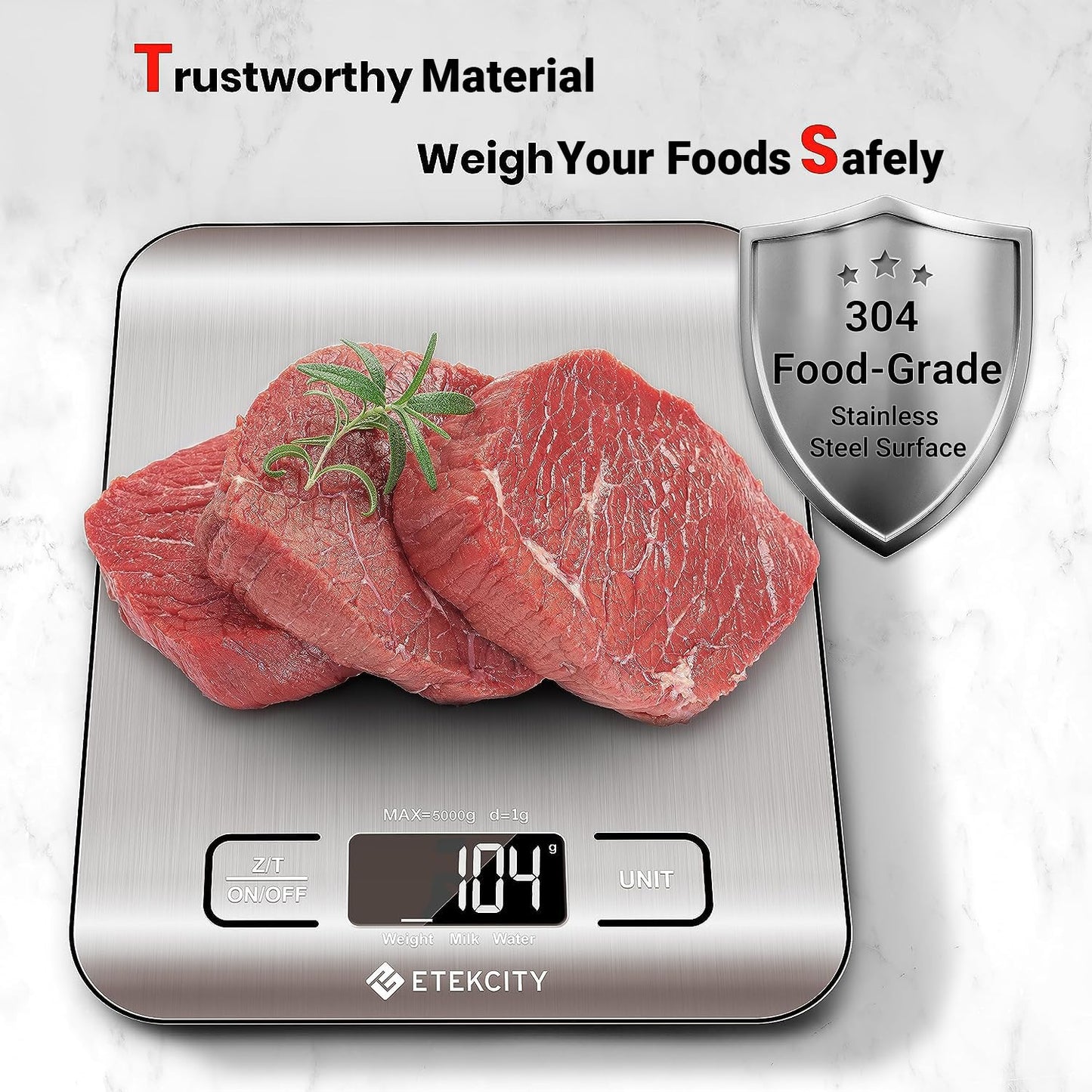 Etekcity Smart Food Kitchen Scale with Nutritional Calculator, Free App with 19 Nutrients Tracking, Calorie, Marco, Digital grams and ounces for weight loss, Premium Stainless Steel, 11lb