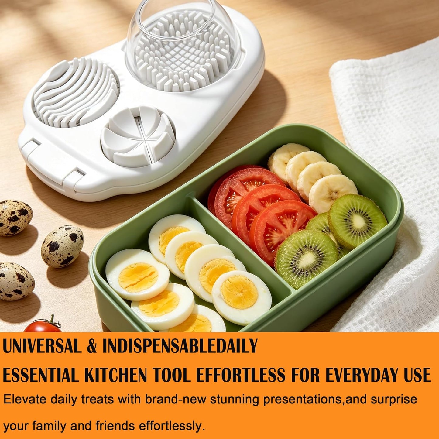 NOVANO 3-in-1 Egg Slicer for Hard Boiled Eggs, Heavy Duty Stainless Steel Egg Cutter, Multi-Mode Egg Dicer with Base, Multifunctional Kitchen Chopper for Strawberry, Grape, Cherry Tomato, Mushroom