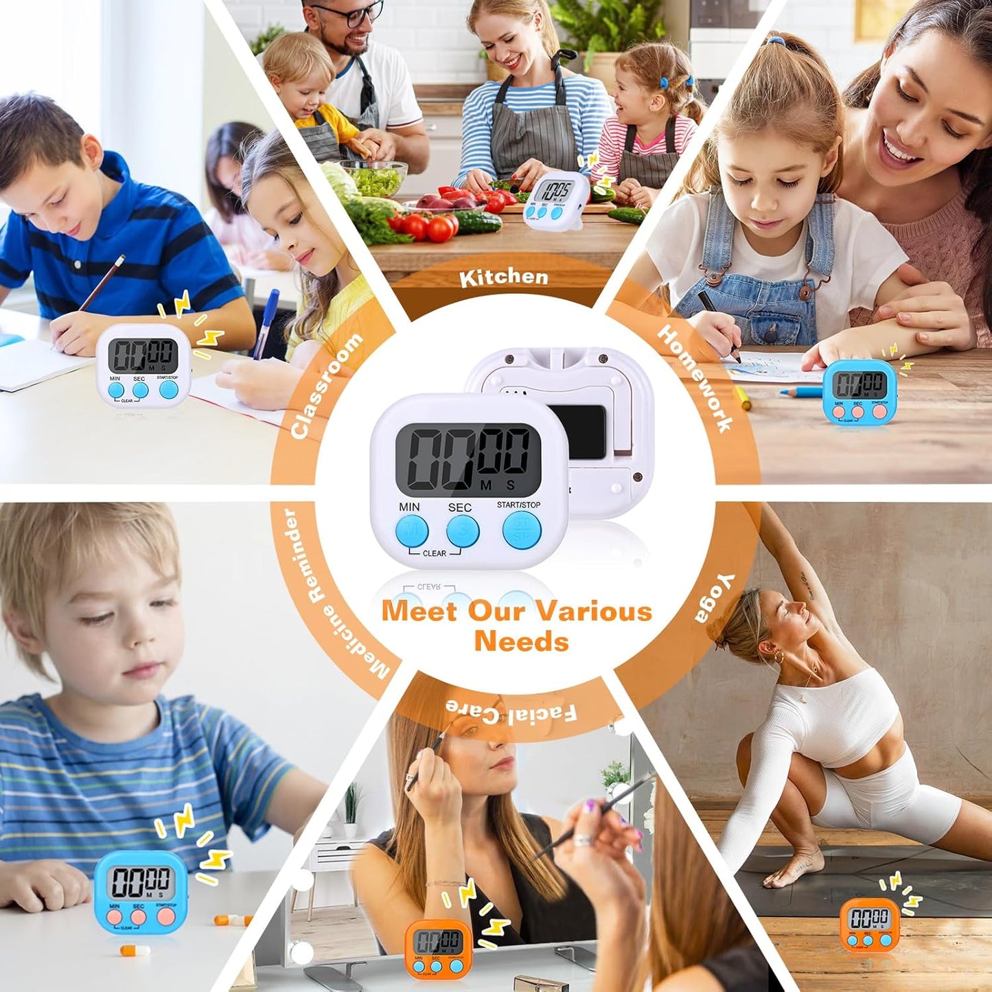 12 Pack Digital Kitchen Timers for Cooking, Small Magnetic Countdown Classroom Timers for Teachers Kids, Big Digits Loud Alarm Backing Stand Timer for Kitchen, Shower, Study, Work, Exercise Training