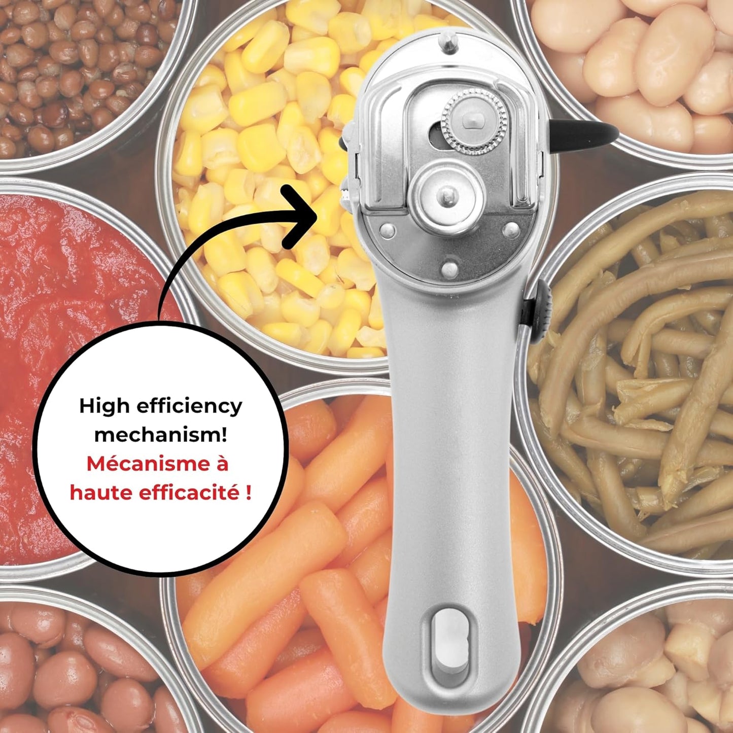 Starfrit Securimax Auto Can Opener - Patented Safe Edge Technology with Lid Lifter - Leaves No Sharp Edges on Lid & Can - Heavy Duty Non-Slip Knob - Grey