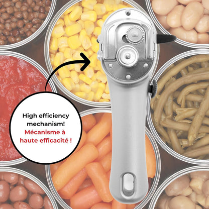 Starfrit Securimax Auto Can Opener - Patented Safe Edge Technology with Lid Lifter - Leaves No Sharp Edges on Lid & Can - Heavy Duty Non-Slip Knob - Grey