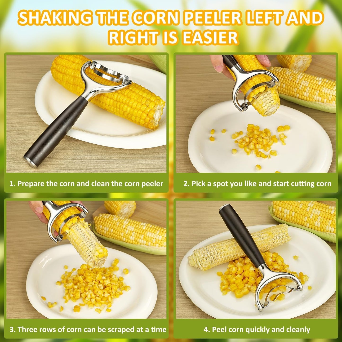 Stainless Steel Corn Peeler, Durable Corn on the Cob Stripper Tool with Solid Wood Good Grip Handle for Salad Polenta Pizza Popcorn Cooking Gifts for Woman Her Mom Birthday (Exotic Ebony)