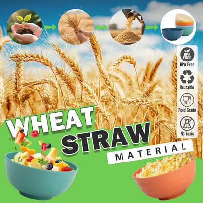 Wheat Straw Bowls Set with Lids, Unbreakable 40 OZ Cereal Bowls Set of 4, Salad Container for Lunch, Microwave & Dishwasher Safe Bowl Set for Kitchen, Picnic, RV, Camping, Multi
