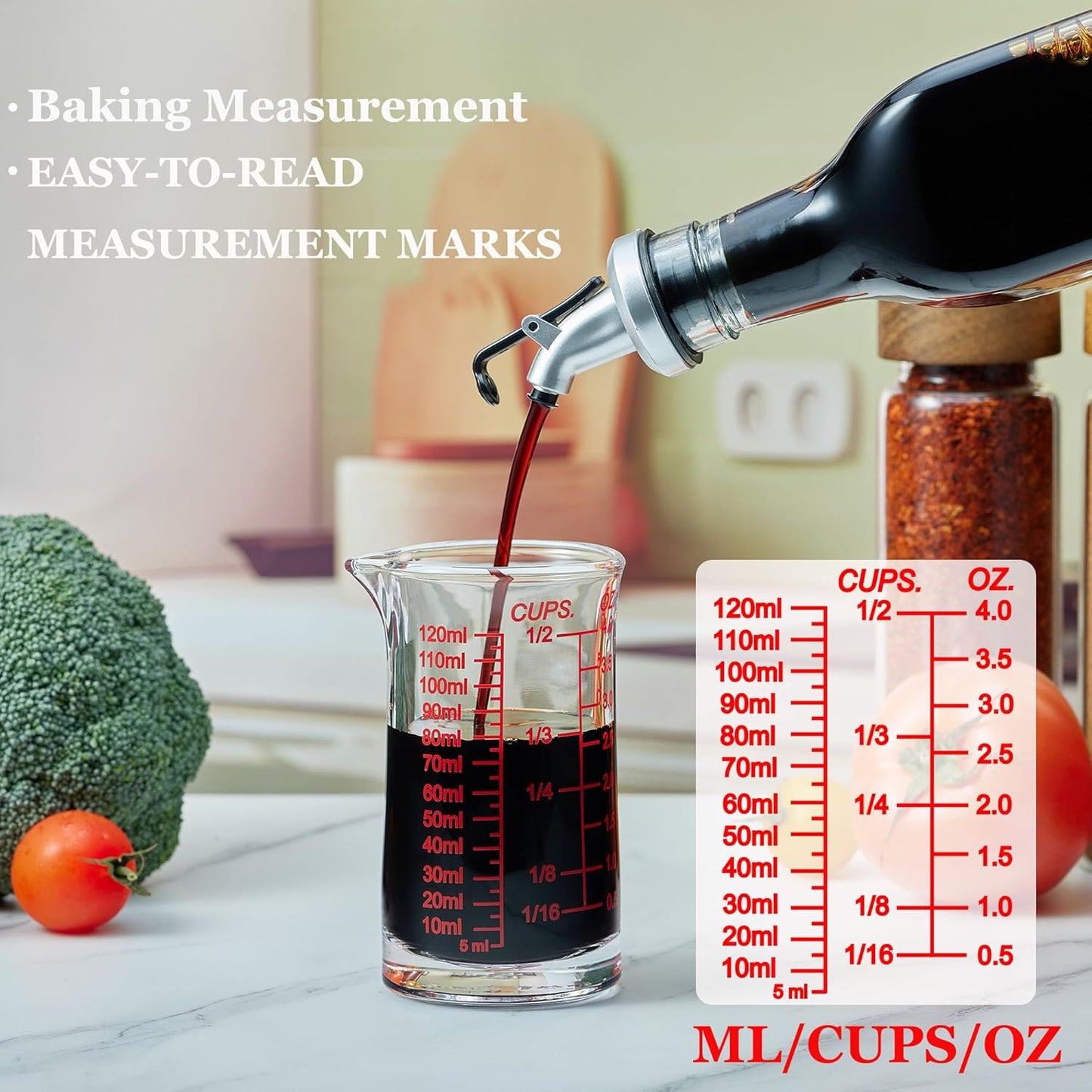 Ackers 4oz Glass Measuring Cup – Shot Glass with Ounce,Ml,Cups Markings for Kitchen & Bar(Pack of 2)