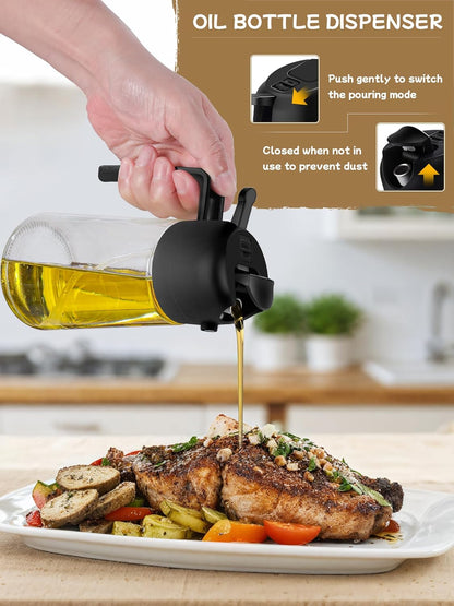 Oil Sprayer for Cooking 2pcs,2 in 1 Oil Dispenser and Oils Sprayer Kitchen Gadgets-16oz Glass Oils Spray Bottle,Mist Olive OilDispenser,Air Fryer,Salad,Grill (White Kitchen Accessories)