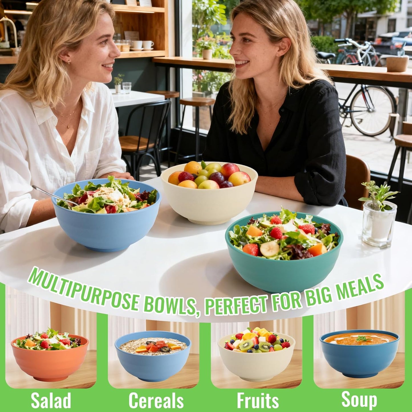 Wheat Straw Bowls Set with Lids, Unbreakable 40 OZ Cereal Bowls Set of 4, Salad Container for Lunch, Microwave & Dishwasher Safe Bowl Set for Kitchen, Picnic, RV, Camping, Multi