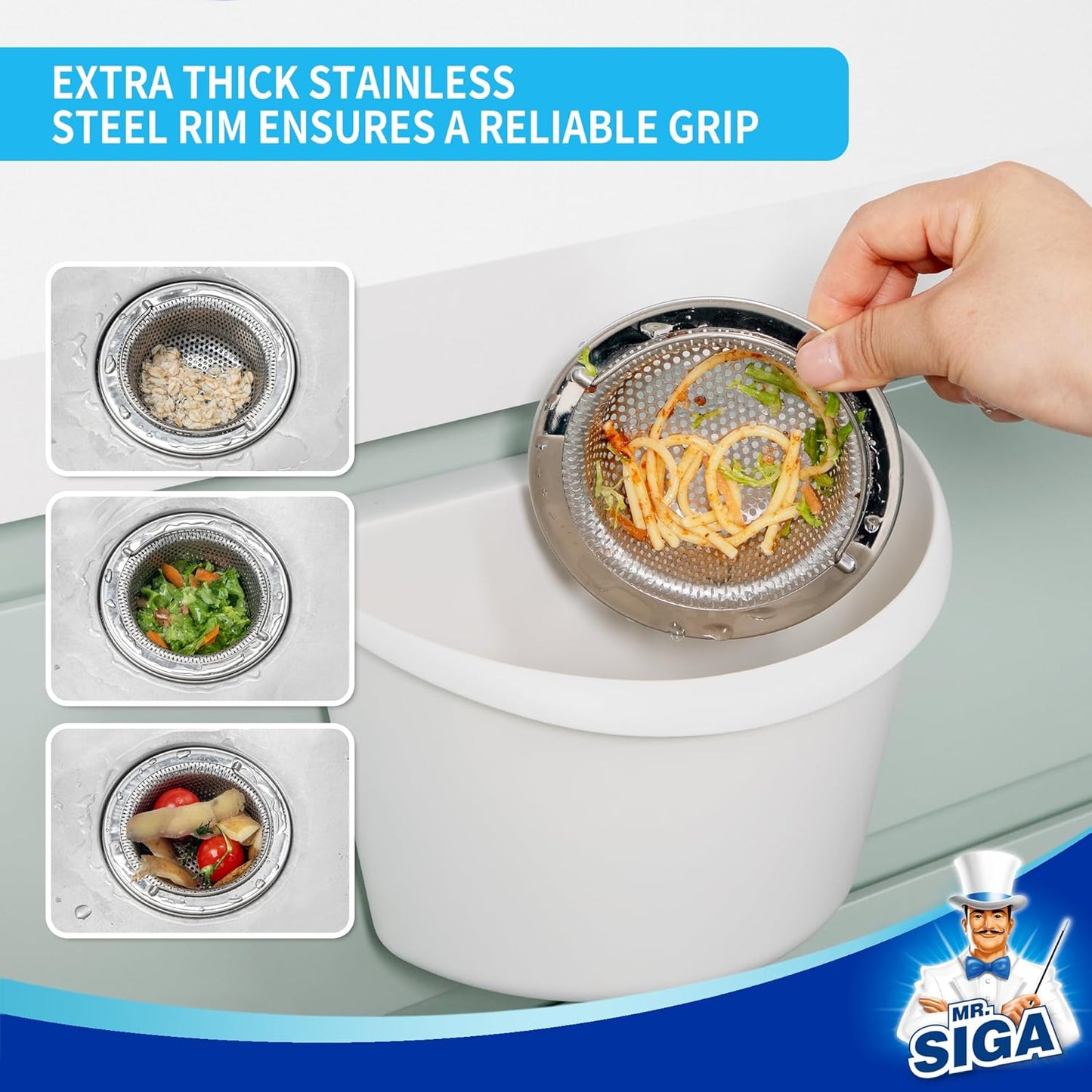 MR.SIGA Kitchen Sink Strainer, Stainless Steel Sink Drain Strainer, Dishwasher Safe, 2 Pack