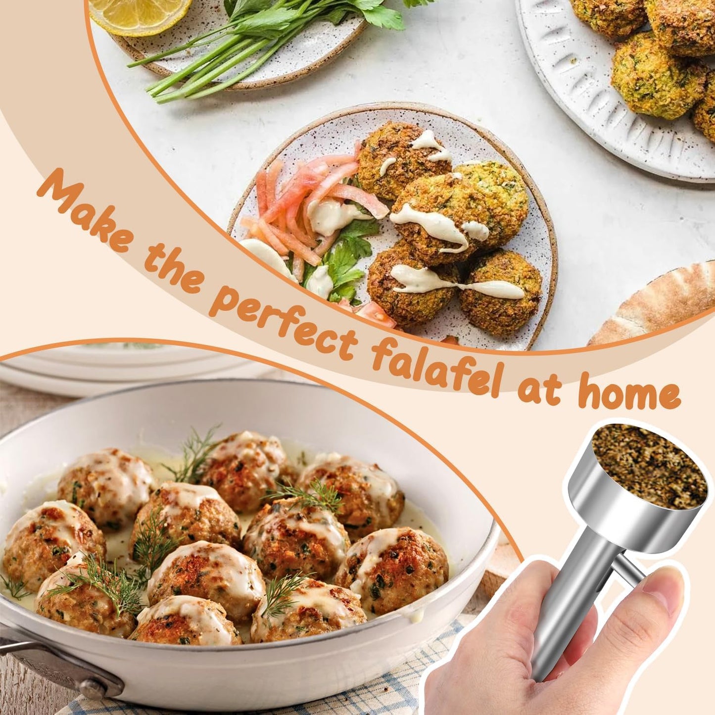 Falafel Scoop Maker, Stainless Steel Falafel Press Mold, Easy to Use and Clean, Non-Stick Meatball Press, Scoops, Middle Eastern Kitchen Tool (4cm)