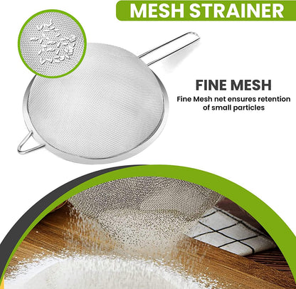 Fine Mesh Strainer with thermo plastic rubber handle - Sieve Fine Mesh Stainless Steel - Ideal to Sift Flour, Icing Sugar, Fruits and Vegetables (6.3 Inches)