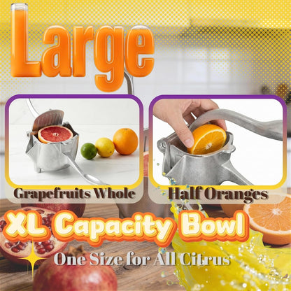 Lemon Squeezer, Heavy Duty Aluminum Manual Juicer, Extended Handle Hand Press Citrus Juicer, Non-Slip Base, Large Capacity for Orange, Lime, Pomegranate
