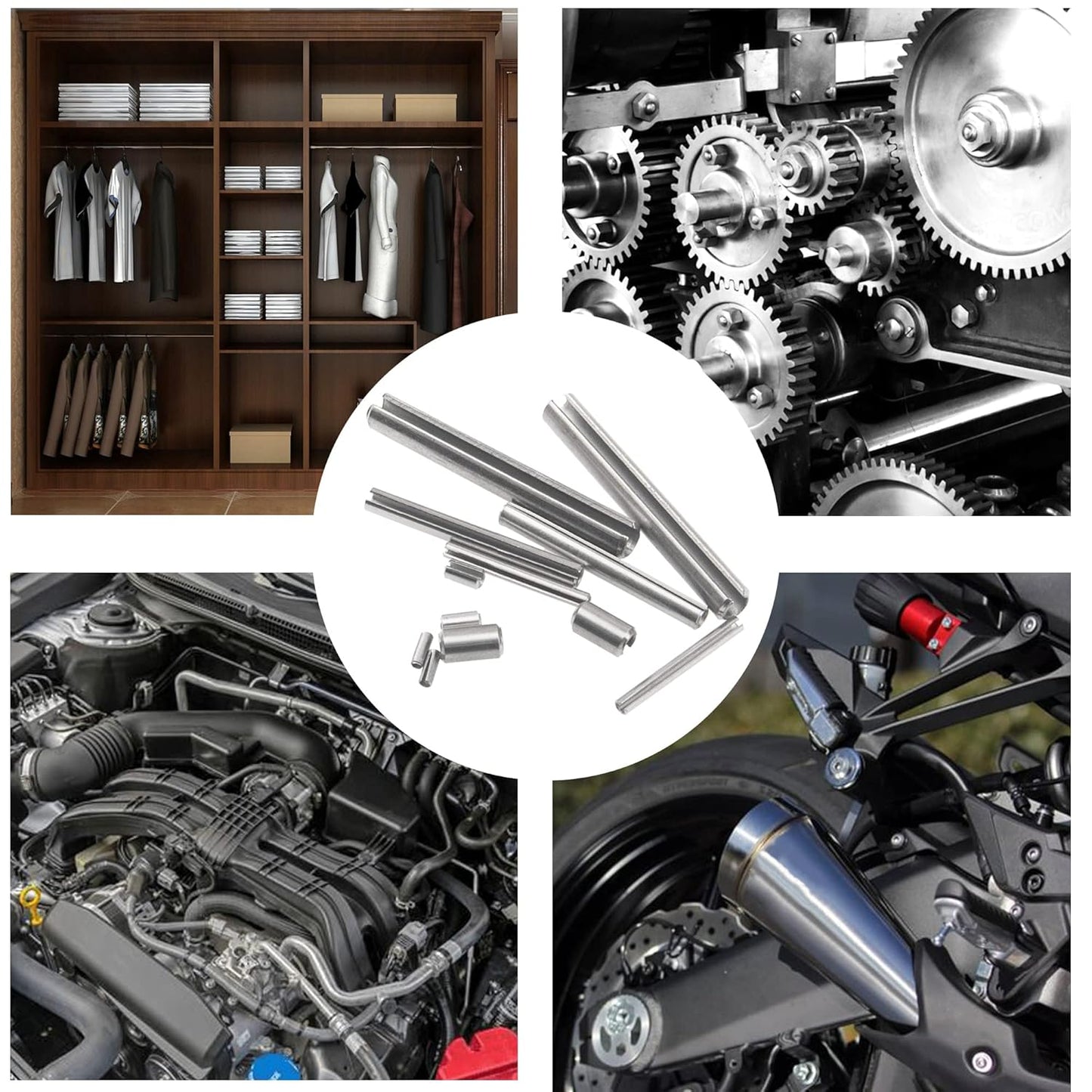 440Pcs 304 Stainless Steel Slotted Spring Pin Assortment Kit, M1.5 M2 M2.5 M3 M4 M5 Split Expansion Dowel Tension Roll Pins