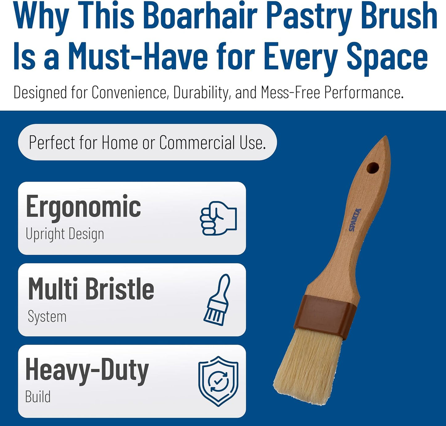 SPARTA Kitchen Basting Brush – 4037300 Basting Brush for Cooking Flat Boar Bristle Brush, Hardwood Handle for Kitchens, Restaurants, Catering, High Heat Food Prep, 1.5in