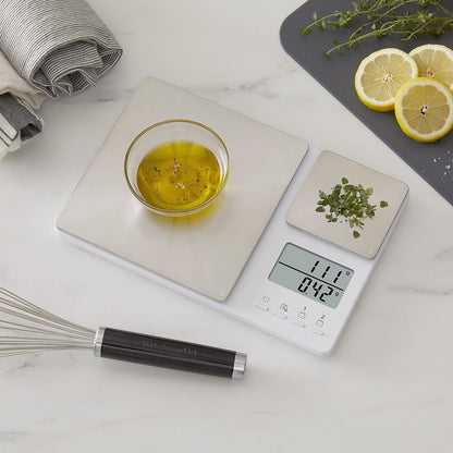 KitchenAid KQ909 Dual Platform Digital Kitchen and Food Scale, 11 pound capacity and Precision 16oz capacity, Black with Stainless Steel