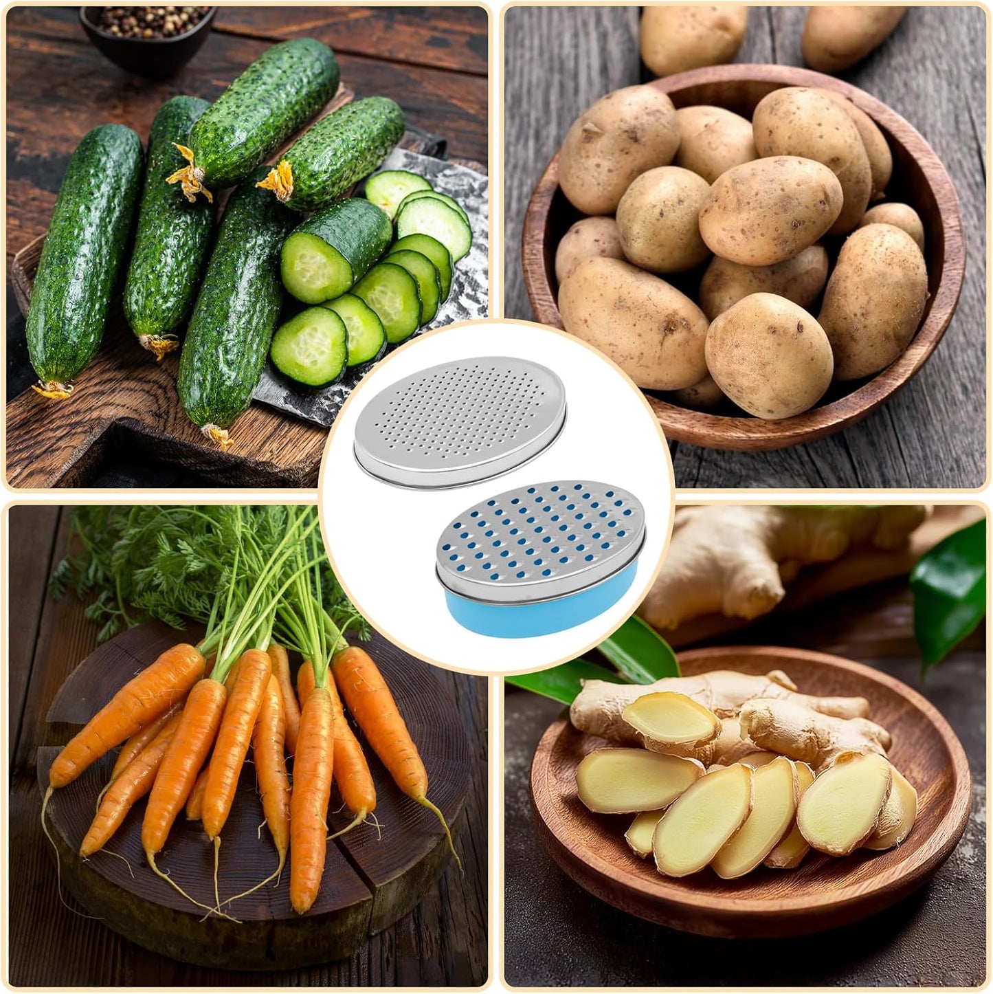 Stainless Steel Cheese Grater with Airtight Storage Container Vegetable Slicer Potato Shredder Box Grater for Kitchen Tool for Cheeses Carrots Ginger, with a Brush, Red