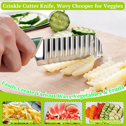 Suuker Crinkle Cut Knife, Crinkle Cutter for Veggies, Potato Slicer Wave Chopper, Stainless Steel Wave Fries Cutter With Ergonomic Handle for French Fry, Cucumber, Carrot and Fruit