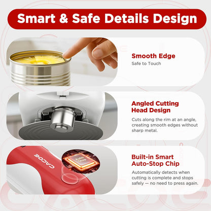 CACOE Automatic Smart Electric Can Opener with Auto Stop & USB-C Charging - Cordless Can Opener for Elderly and Arthritic Users for Seniors & Arthritis, Effortless One-Touch Open (black)